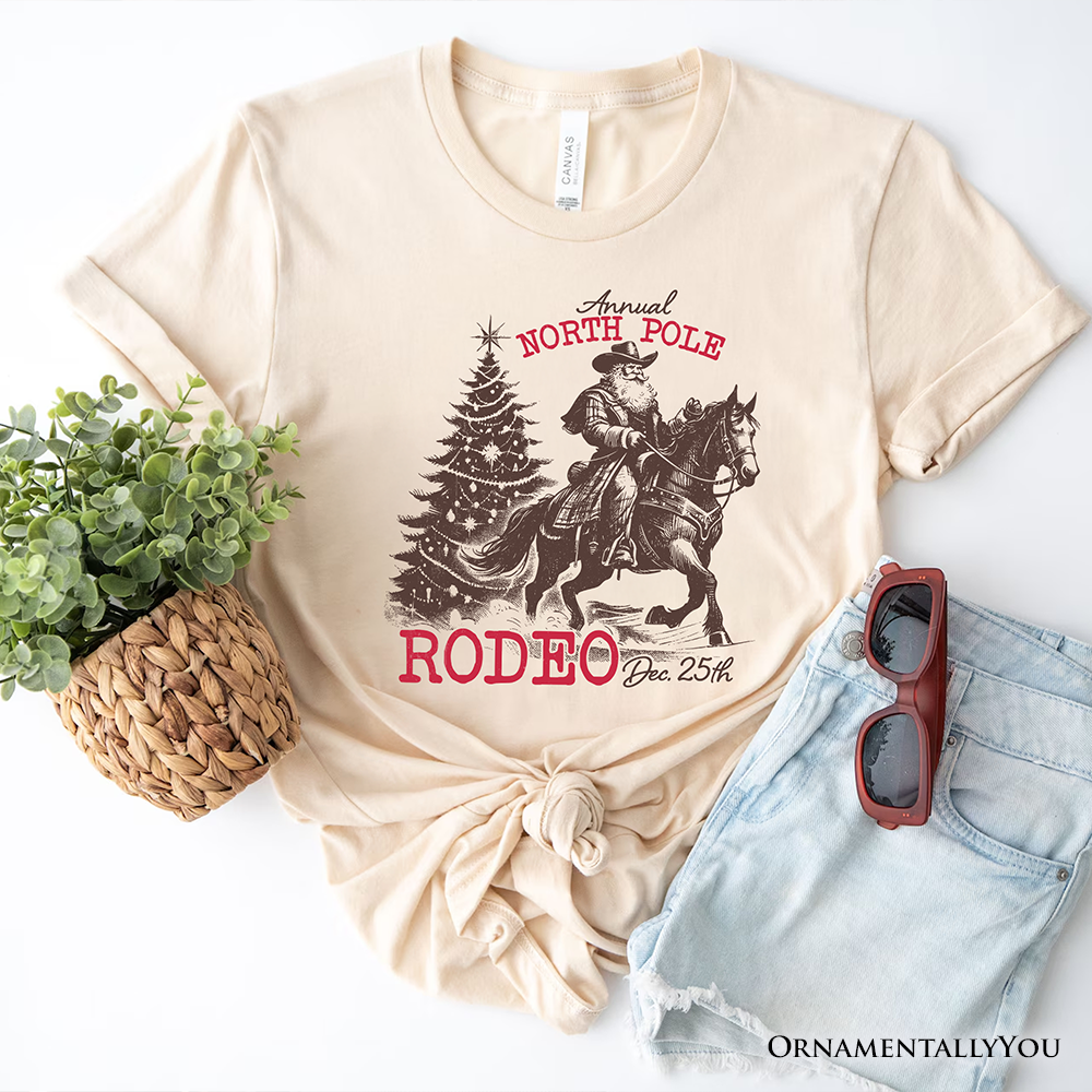Annual North Pole Rodeo T-Shirt, Funny Cowboy Santa Christmas Tee for Country Lovers