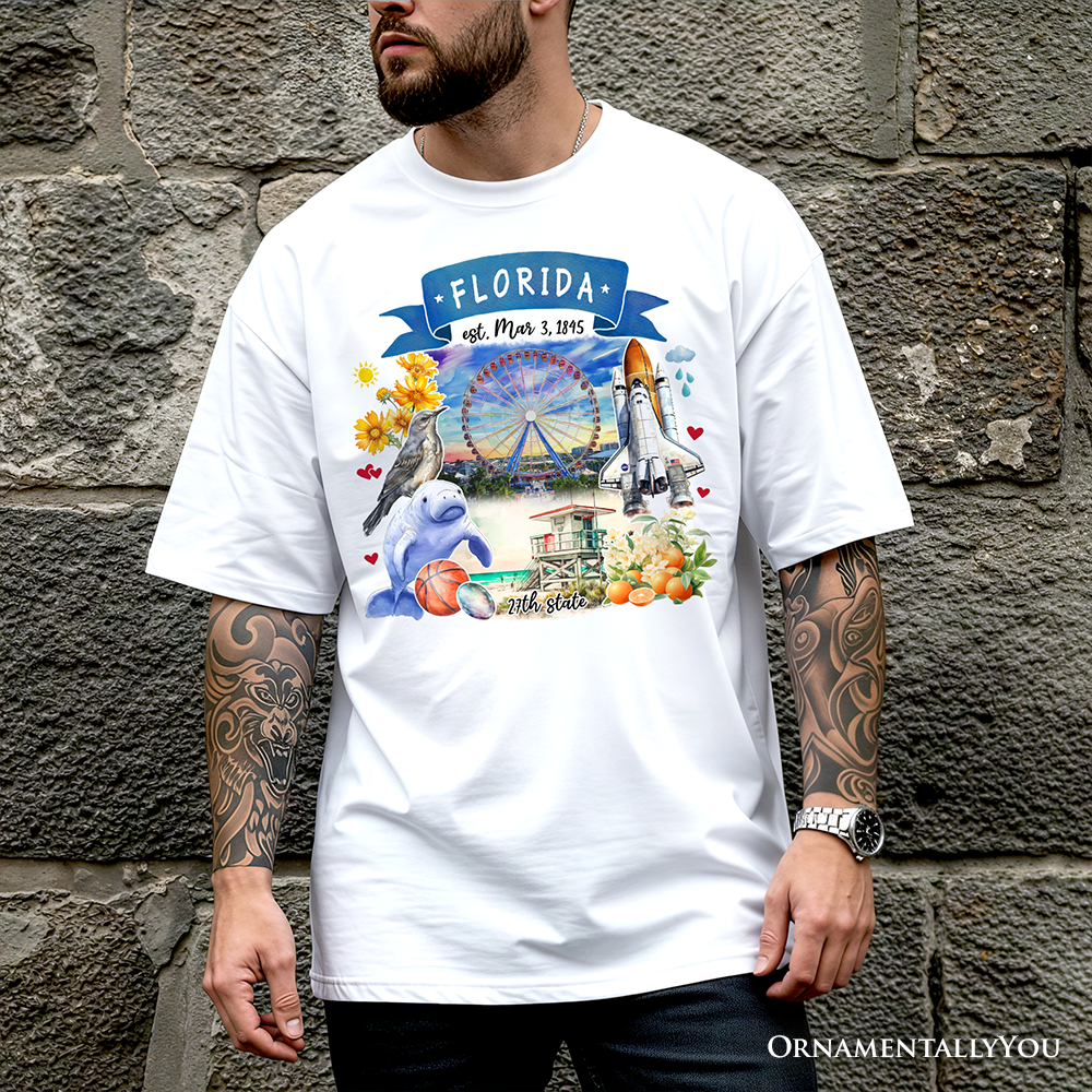 Artistic Florida State Themes and Landmarks T-Shirt, Tee for History and Travel Lovers