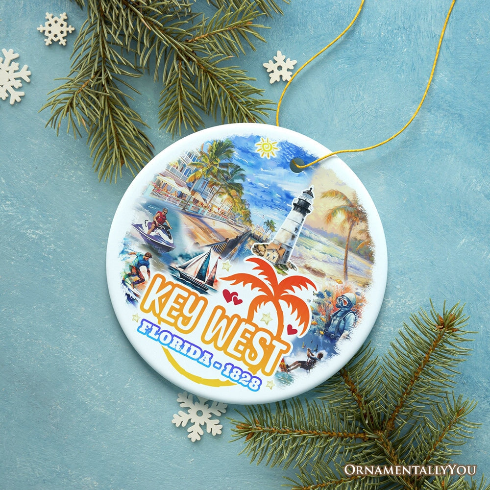 Artistic Key West Ceramic Ornament, Tropical Florida Vacation and Beach Paradise Christmas Souvenir
