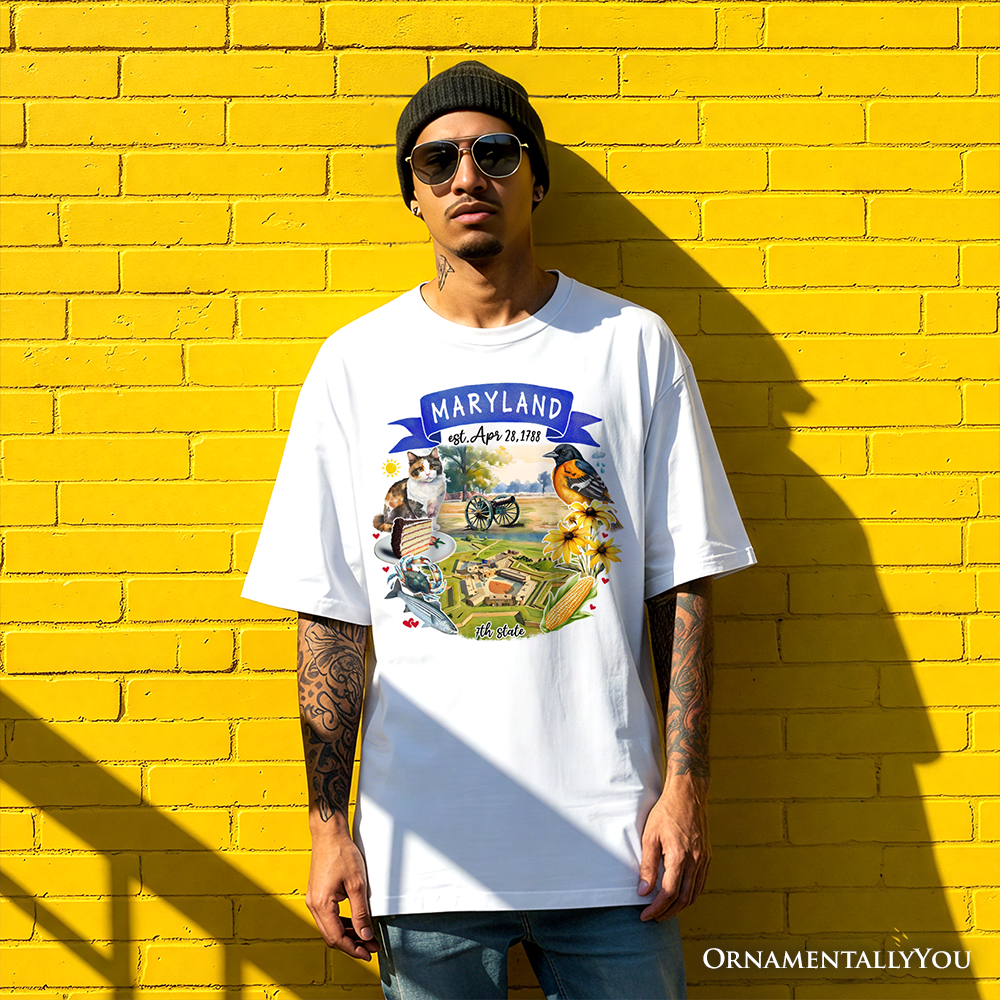 Artistic Maryland State Themes and Landmarks T-Shirt, Tee for History and Travel Lovers