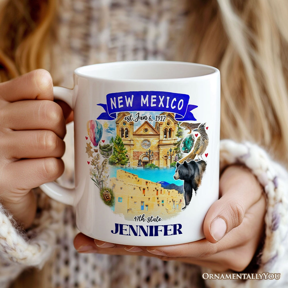 Artistic New Mexico State Themes and Landmarks Personalized Mug With Custom Name