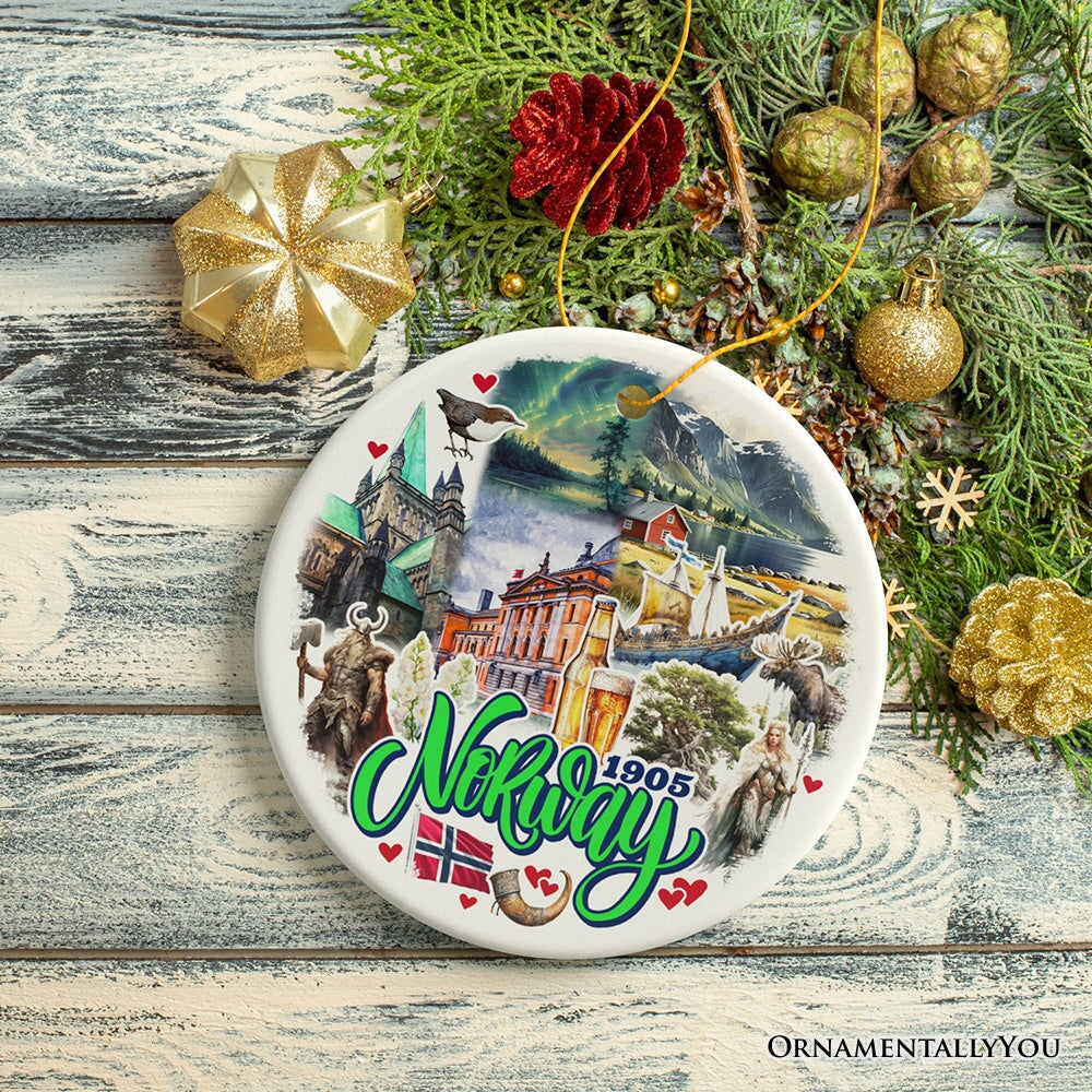 Charming Norway Ornament, Scandinavian Fjord Landmarks Christmas Gift and Oslo Souvenir