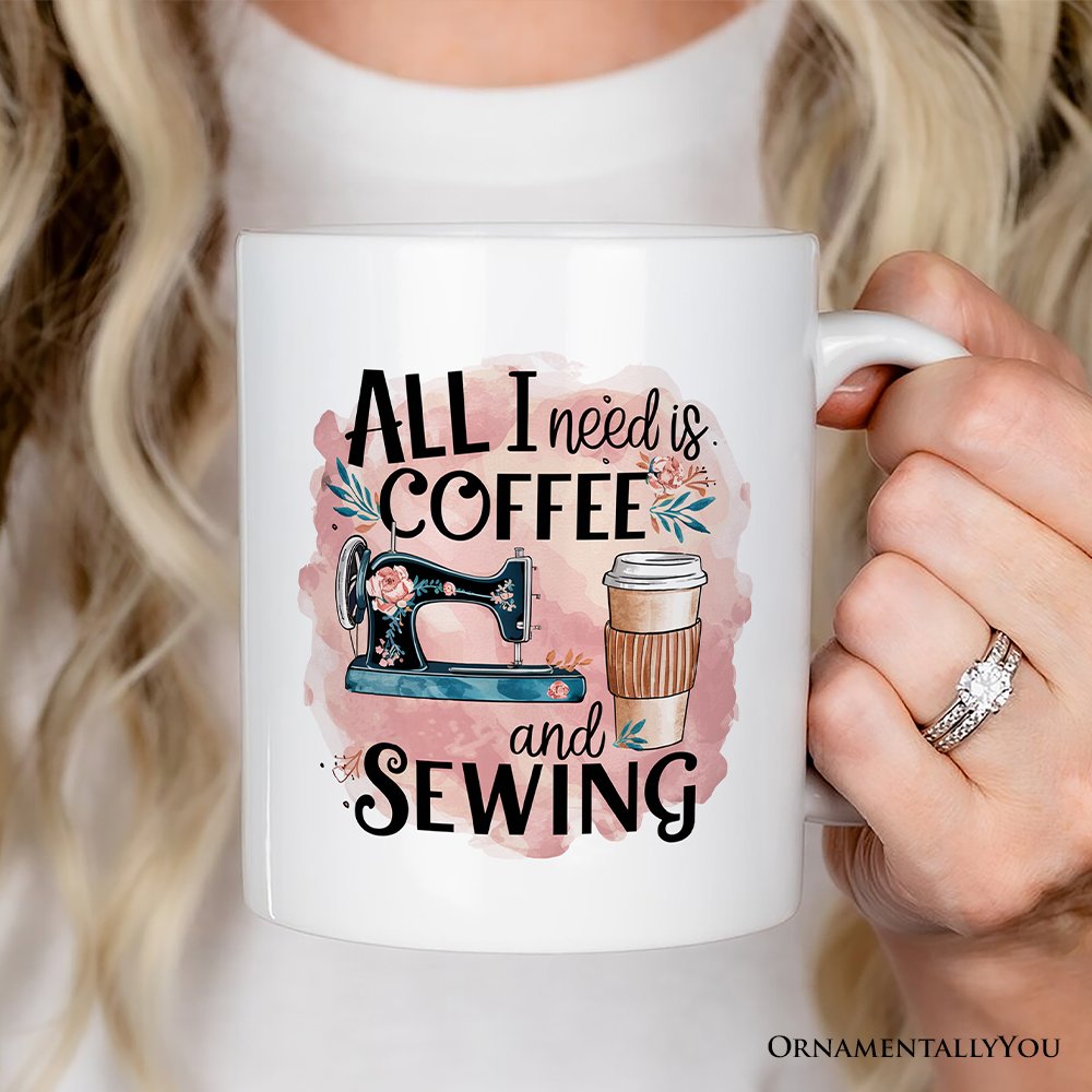 Coffee and Sewing Personalized Mug, Seamstress Gift With Custom Name