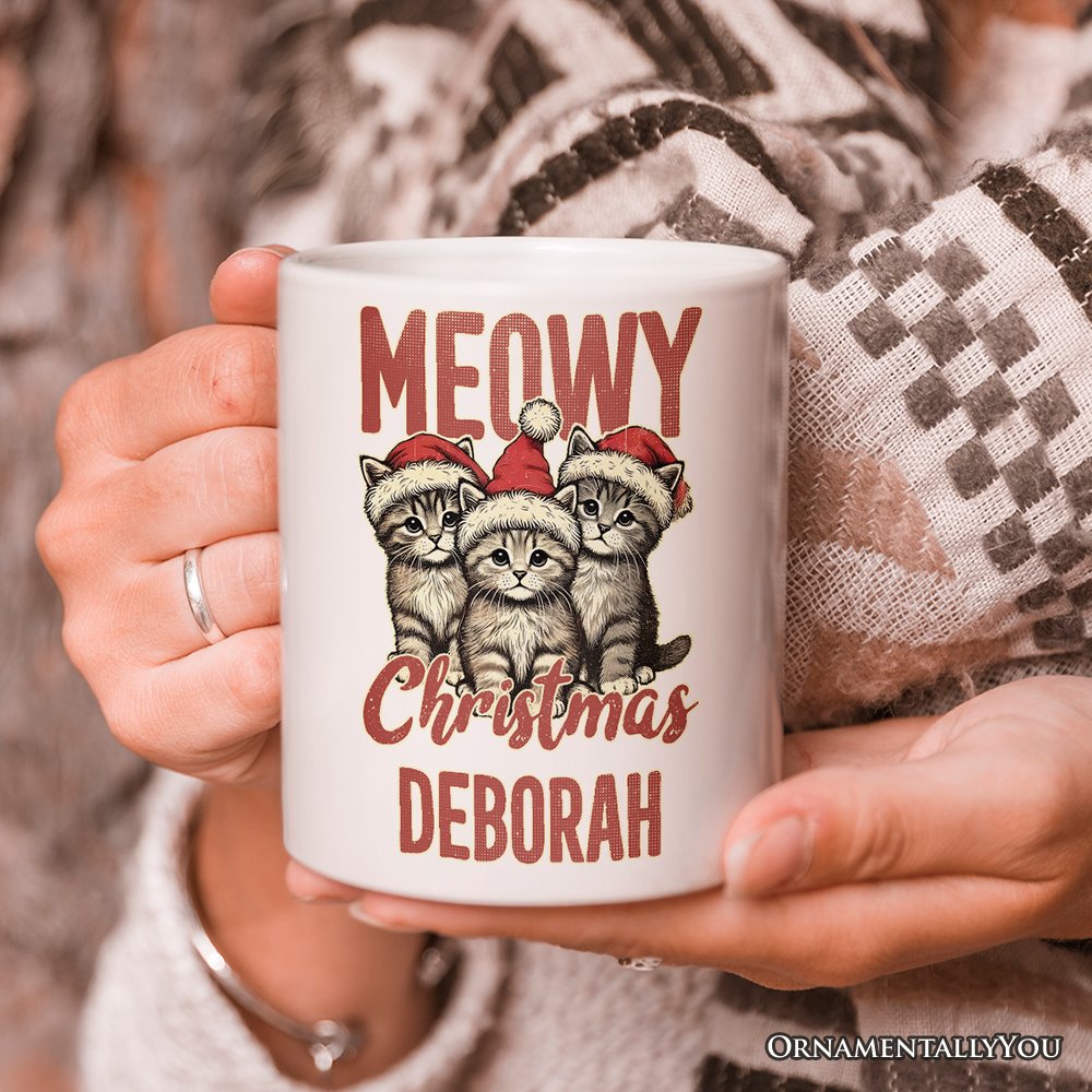 Cute Meowy Christmas Personalized Mug, Baby Cat Lover Gift with Custom Name