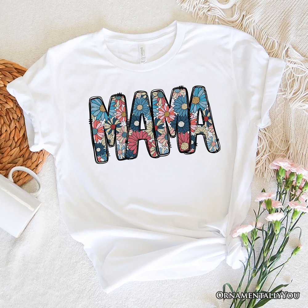 Daisy Floral Mama T-Shirt, Colorful Retro White Tee for Stylish and Cheerful Women