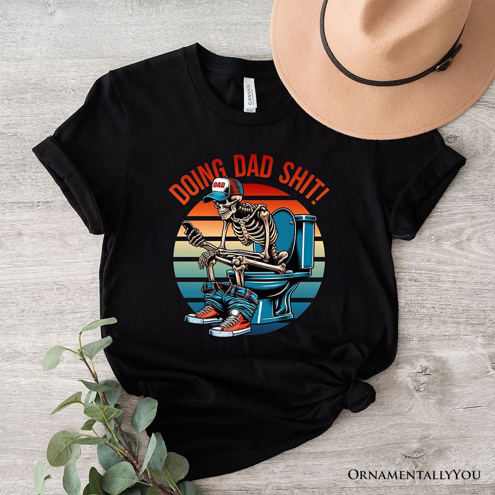 Doing Dad Stuff Skeleton T-Shirt, White and Black Funny Retro Tee for Bold Fathers