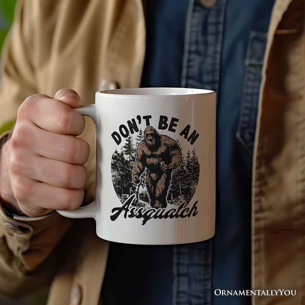 Don't Be a Sasquatch Personalized Mug, Funny Retro Bigfoot Camping Dad Gift With Custom Name