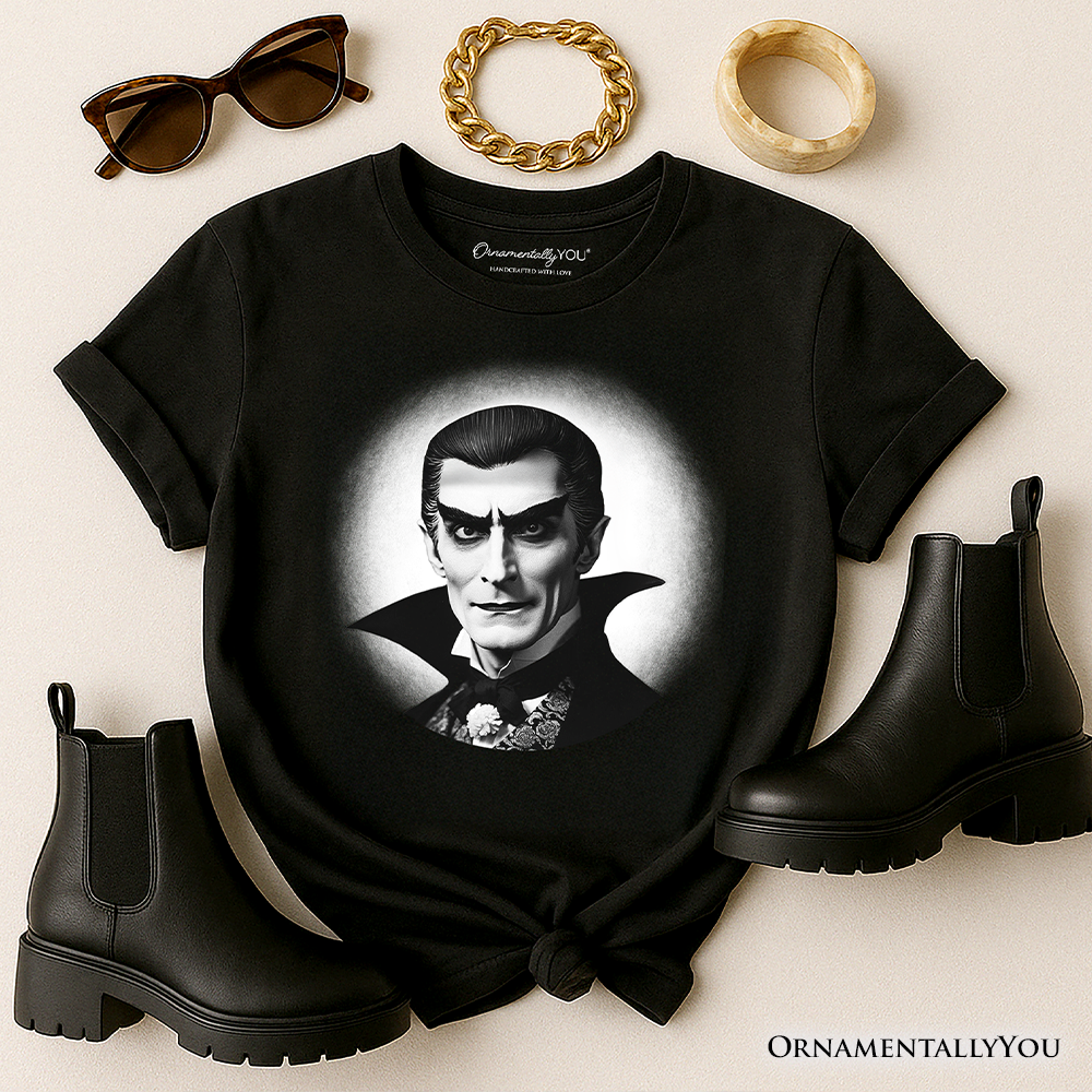Dracula Spooky Portrait T-Shirt, Horror Villain Theme Halloween Tee