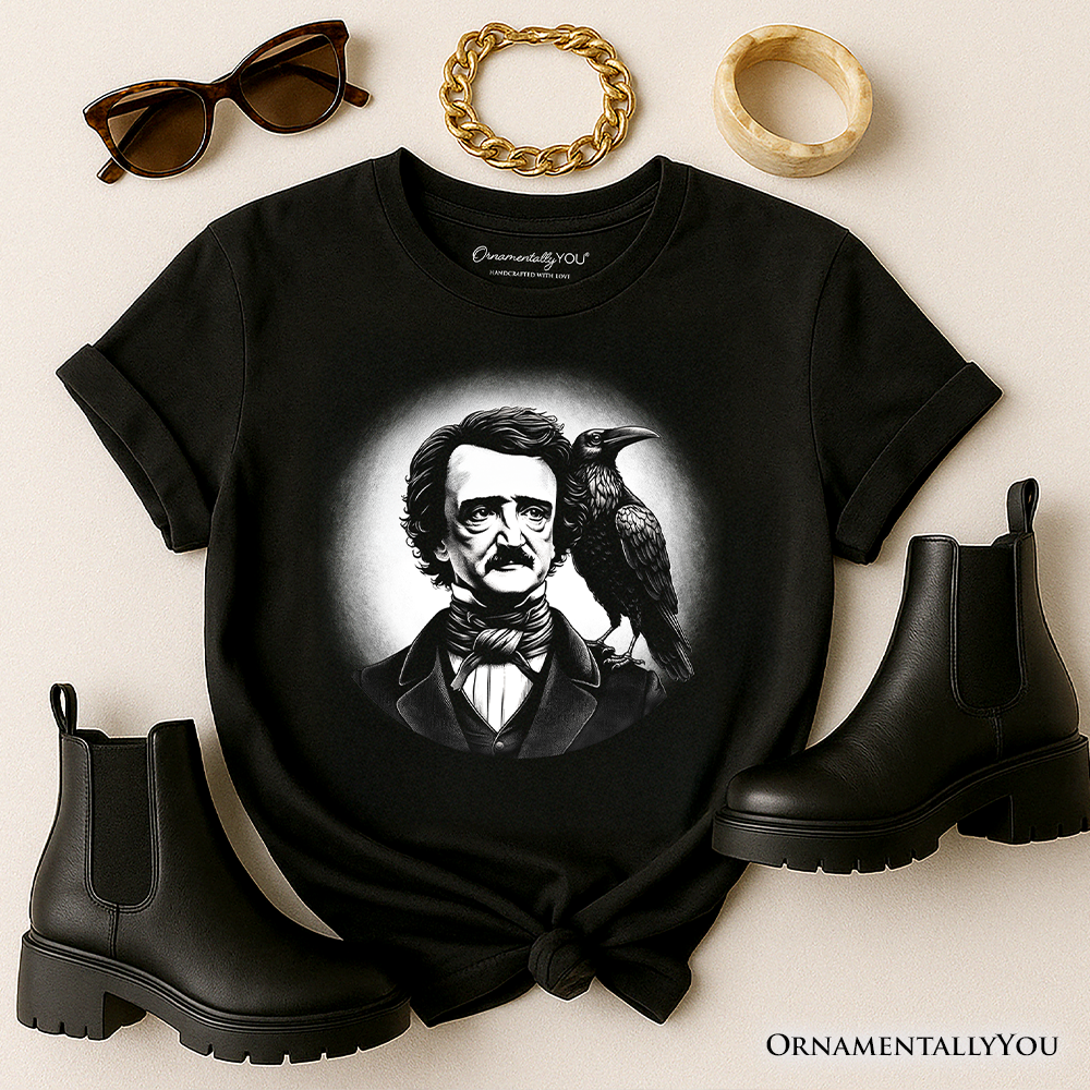 Edgar Allan Poe Spooky Portrait T-Shirt, Horror Villain Theme Halloween Tee