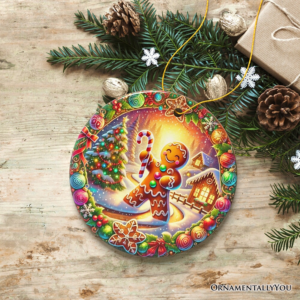 Enchanting Gingerbread Man in a Christmas Village Ornament, Whimsically Cheerful Holiday Gift and Tree Decor