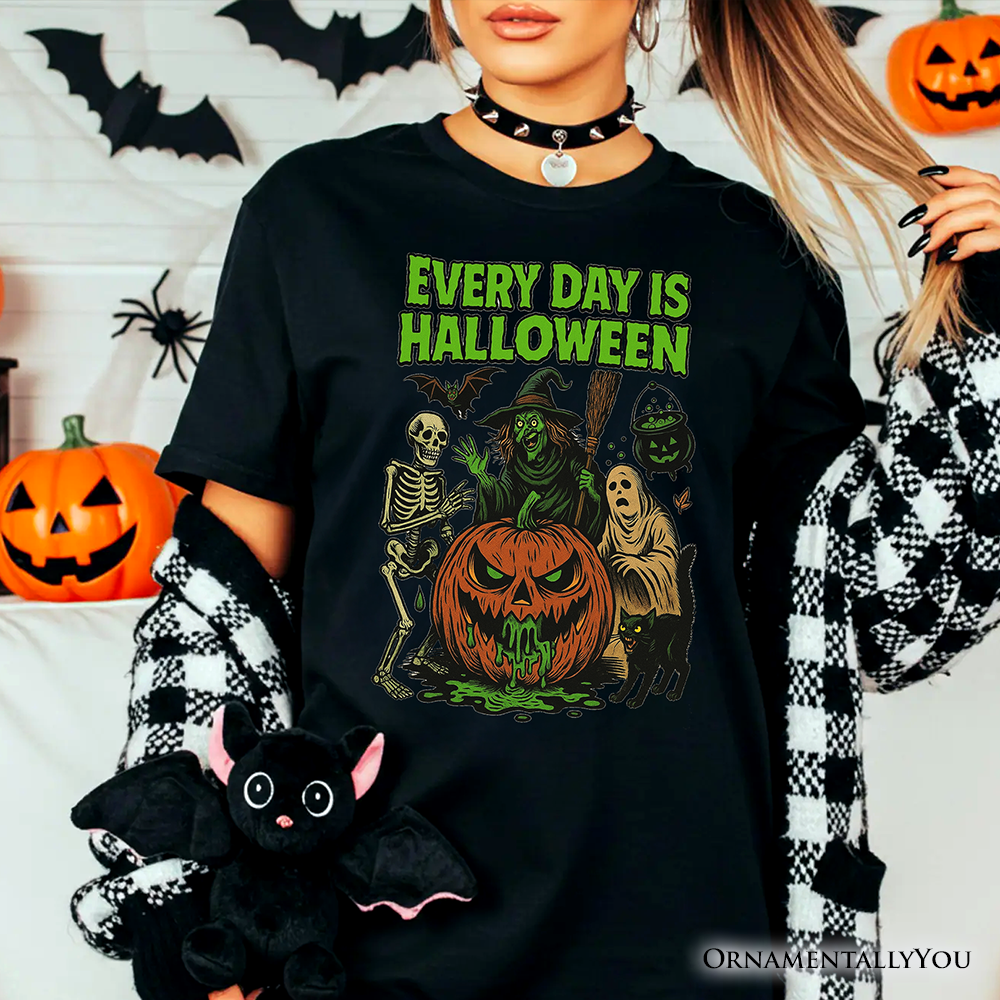 Every Day Is Halloween T-Shirt, Vintage Pumpkin Witch Spooky Tee for Eternal Spook Enthusiasts