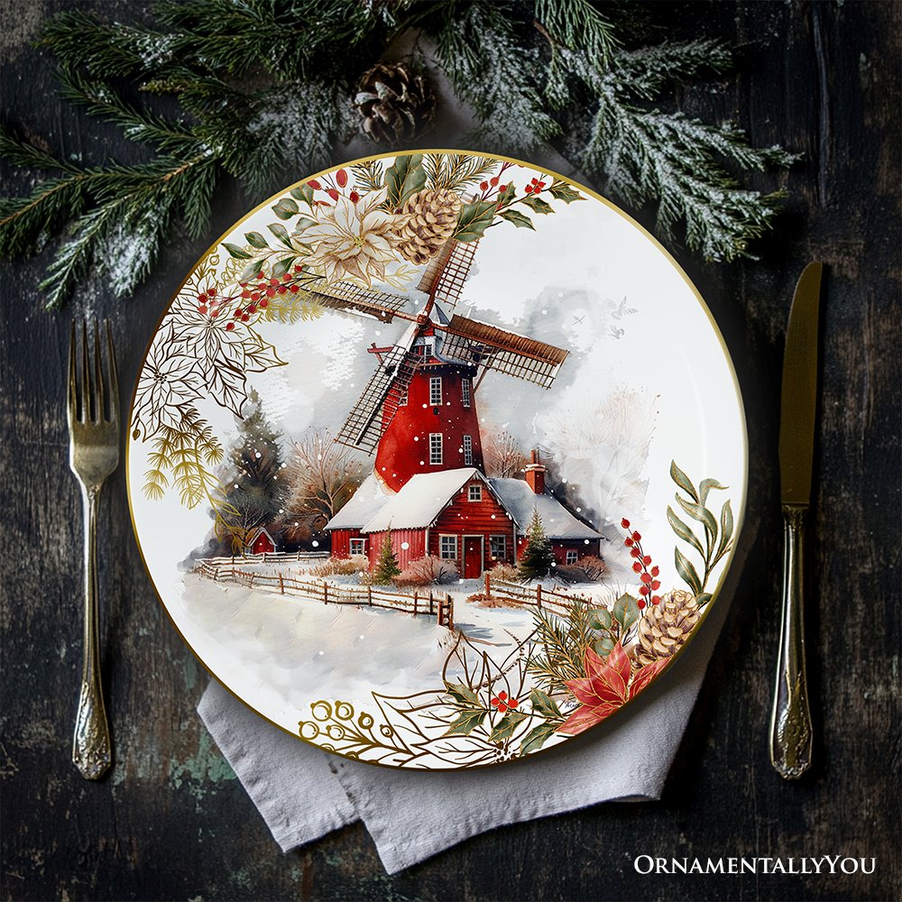 Decor Steals Special - Farmhouse Christmas Set of 4 Plates with Real Gold Elements, Holiday Tableware Collection for Salad, Dessert, Appetizer, and Side Plates