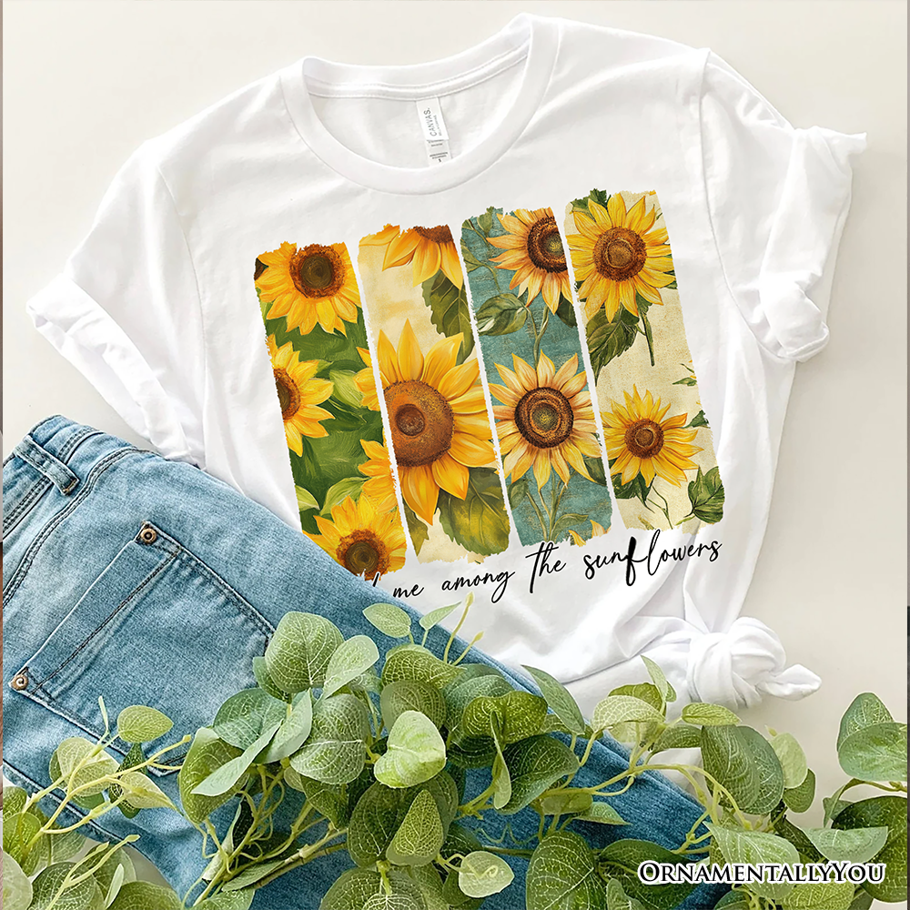 Find Me Among the Sunflowers T-Shirt, White and Natural Floral Tee for Trendy Women