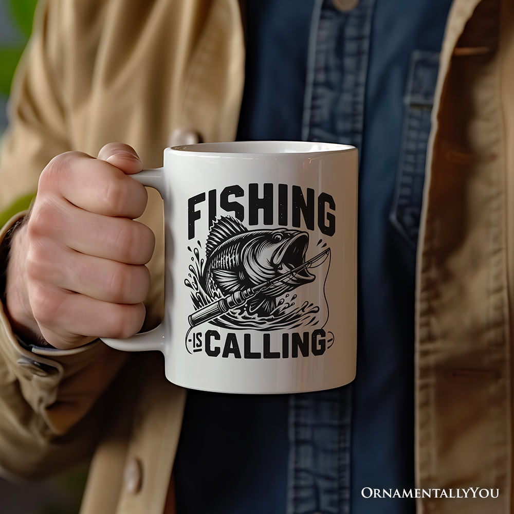 Fishing Is Calling Personalized Mug, Outdoor Dad Gift with Custom Name