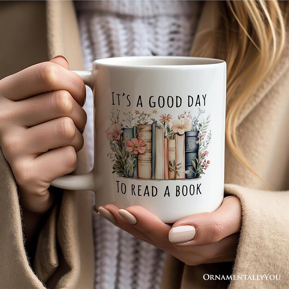 Floral Books Personalized Mug, It's a Good Day To Read a Book Reader Bookwork Gift With Custom Name