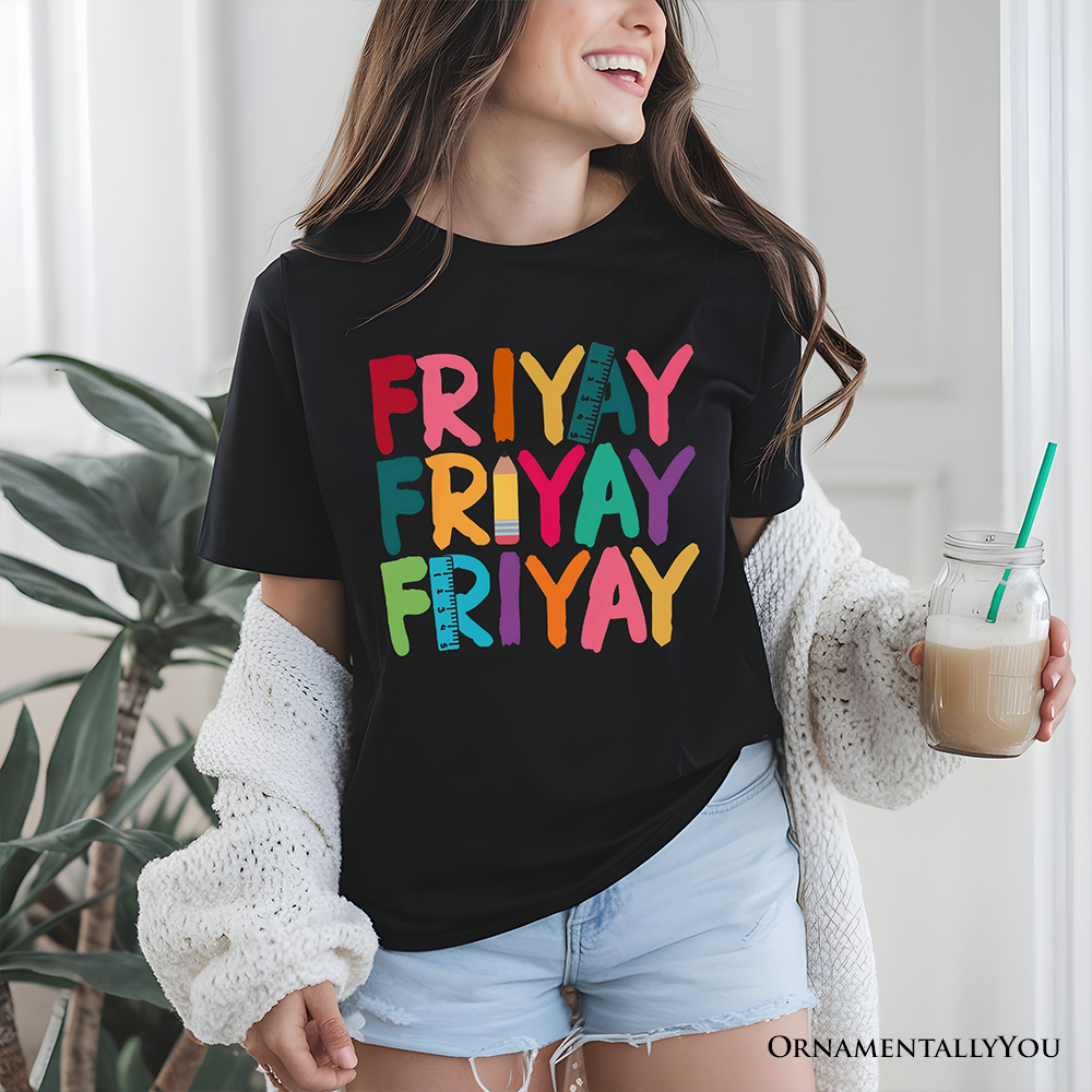 Friday Teacher T-Shirt, Friyay White, Natural, Navy and Black Weekend Vibes Tee