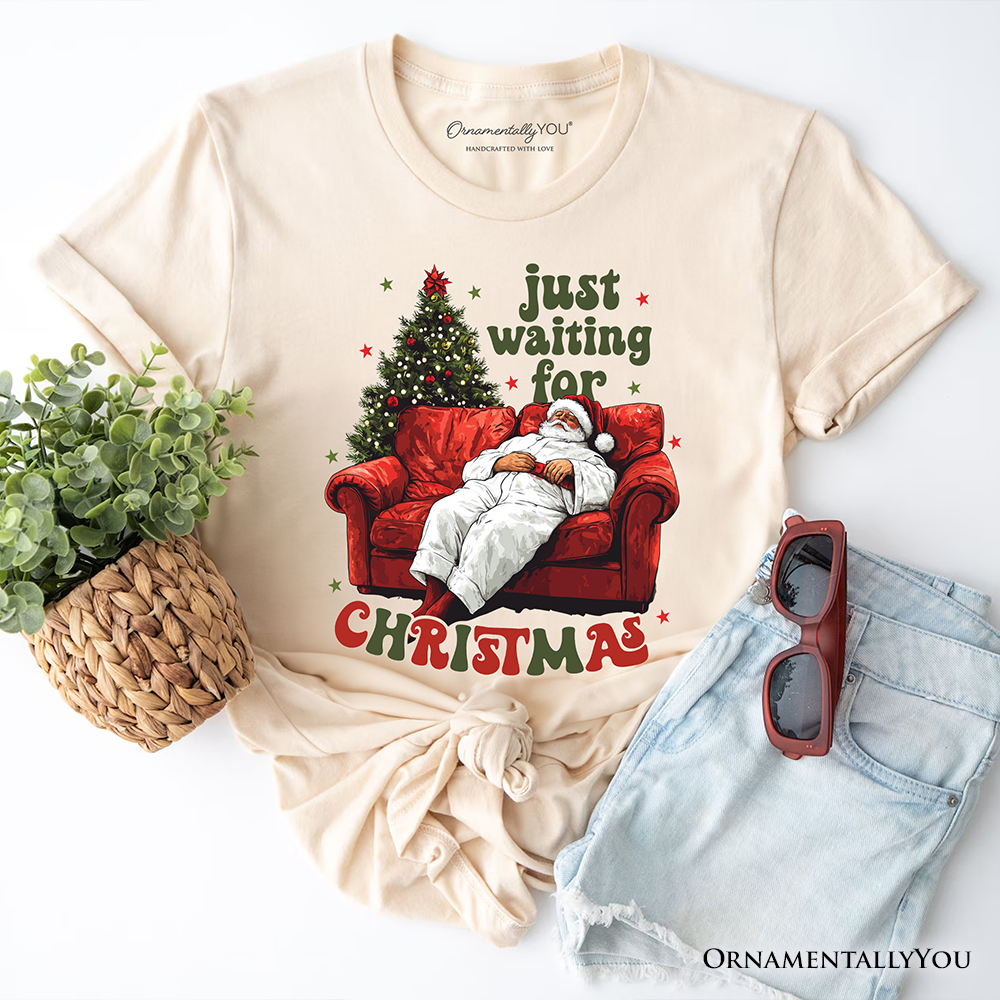 Funny Fat Santa Couch T‑Shirt, Just Waiting for Christmas Tee for Lazy Holiday Season