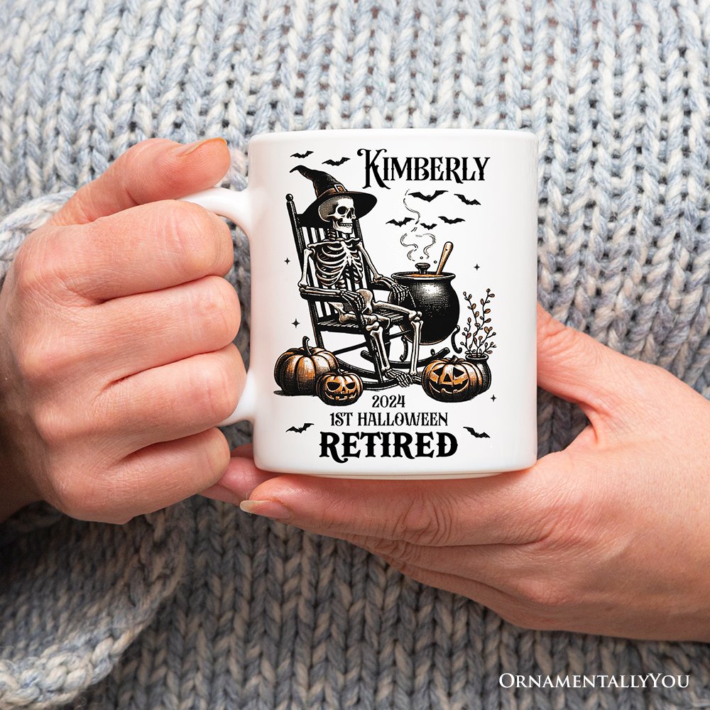 Funny Retired Skeleton Mug, Personalized Halloween Mug Gift