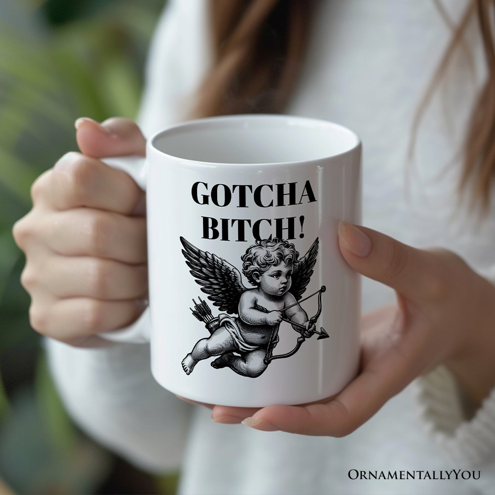 Funny Valentine's Day Cupid Personalized Mug, Vintage Sarcastic Gift With Custom Name