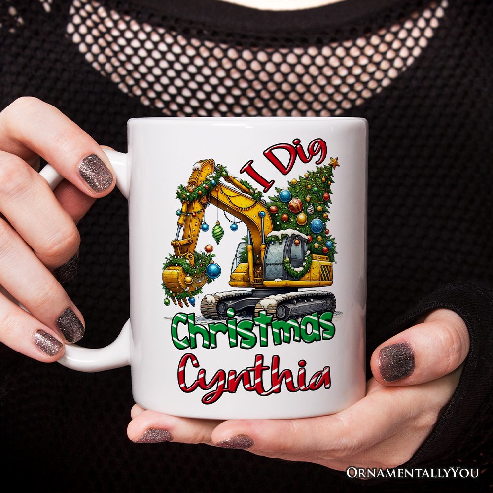 I Dig Christmas Personalized Mug, Christmas Kids Excavator Gifts with Custom Name