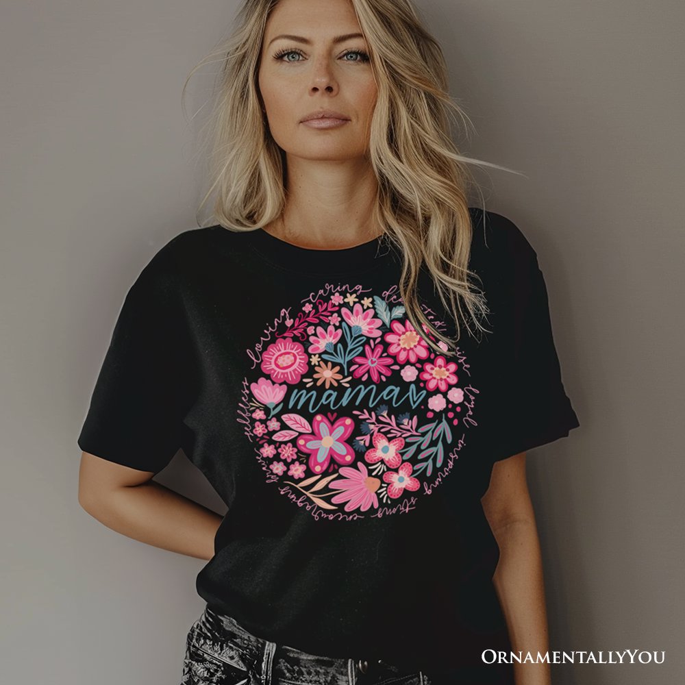 Inspiring Floral Mama T-Shirt, White, Black and Natural Boho Tee for Strong and Loving Mothers