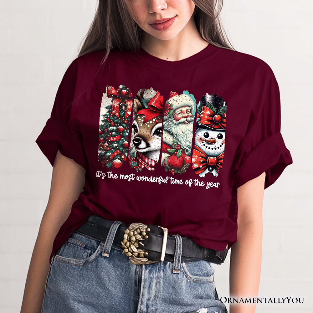 It's Most Wonderful Time Of The Year T‑Shirt, Reindeer, Santa, Snowman Vintage Tee for Christmas