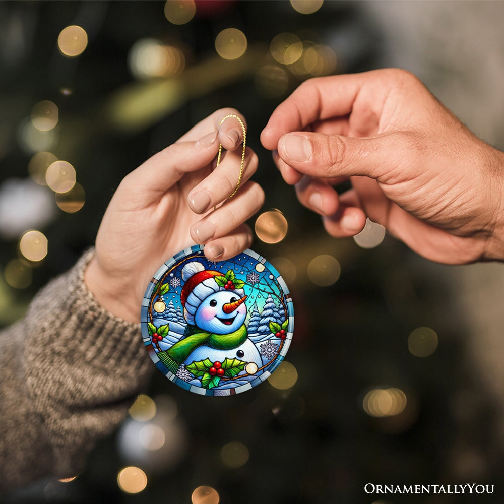 Joyful Winter Snowman Ornament, Playful Frosty Figure for Festive Holiday Decor