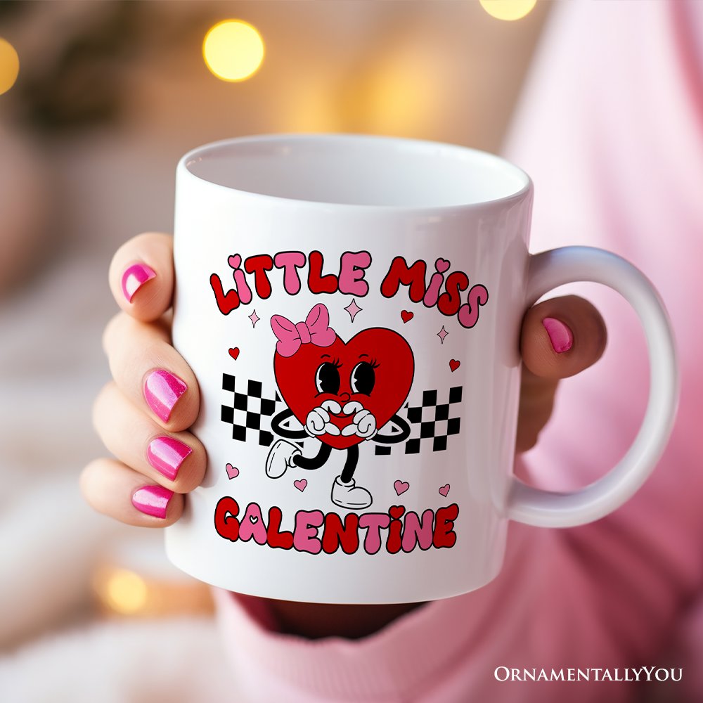 Little Miss Galentine Personalized Mug, Single Women Pink Valentine's Day Gift With Custom Name
