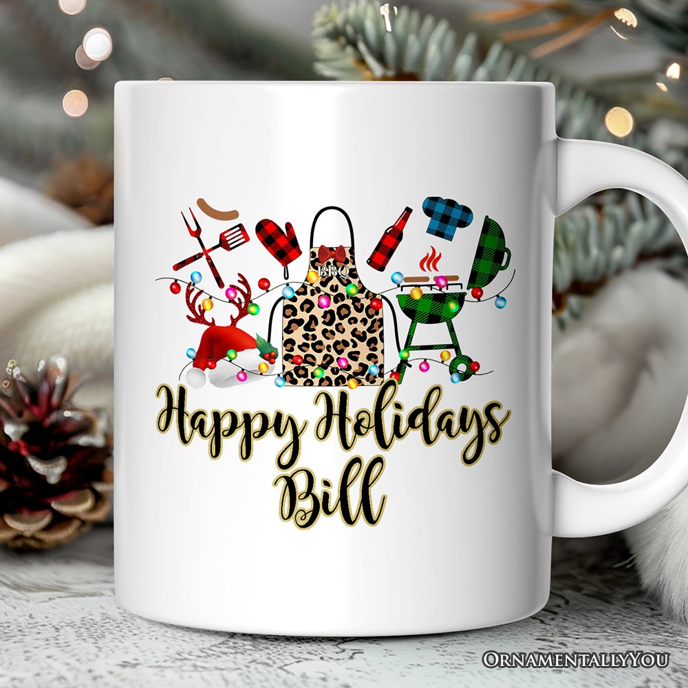 Personalized Mug BBQ Buffalo Plaid Christmas, Barbecue Gift