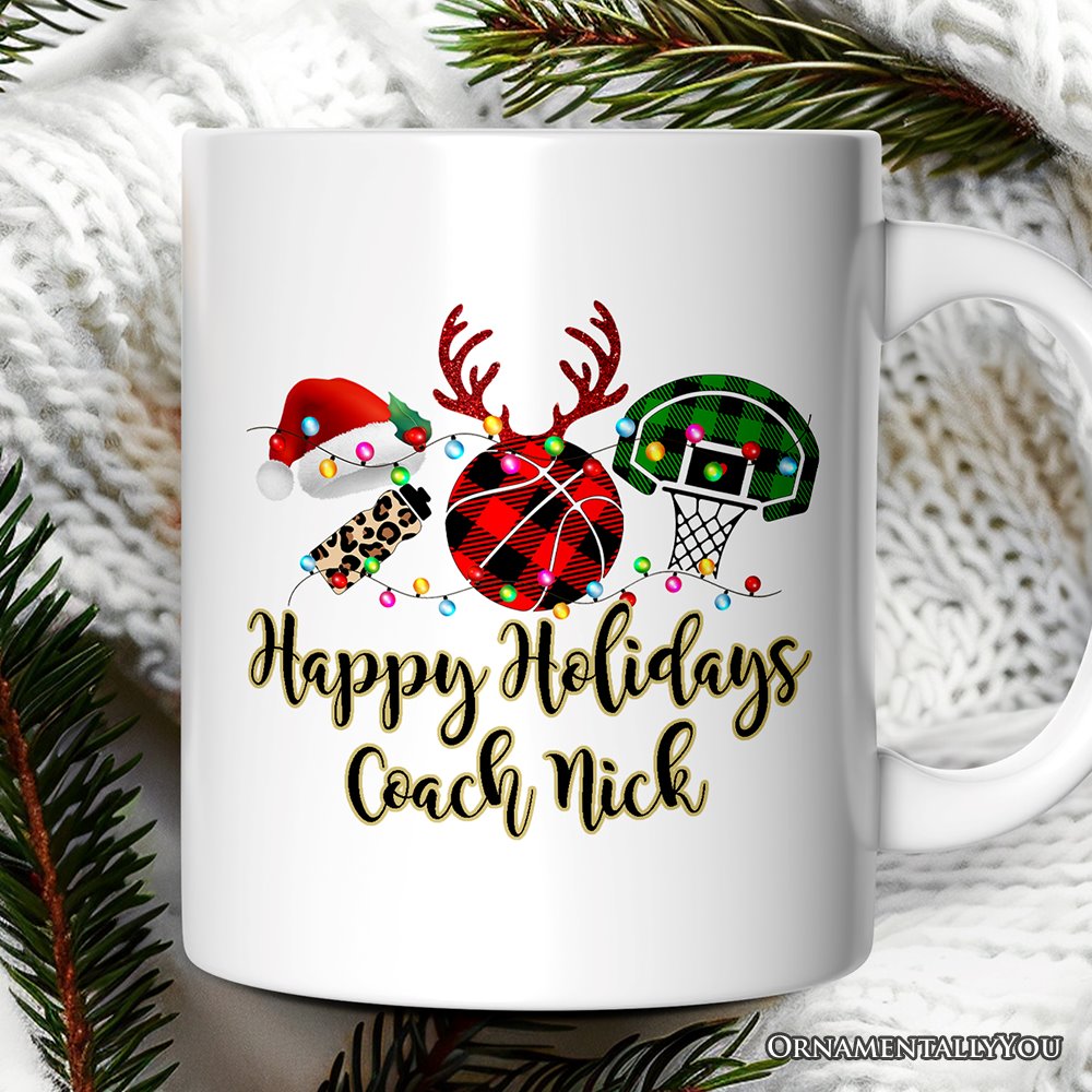 Personalized Mug Basketball Buffalo Plaid Christmas, Team and Coaches Gift