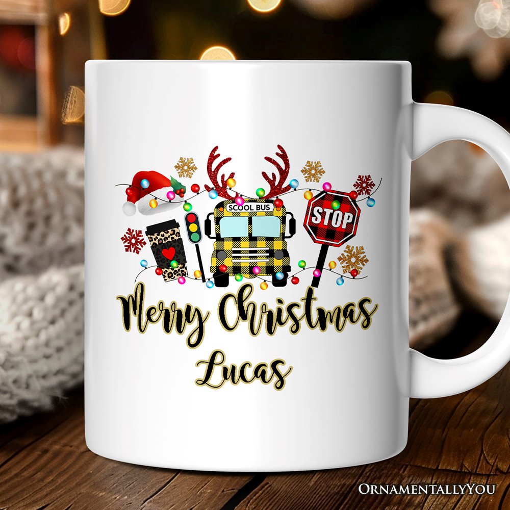 Personalized Mug School Bus Driver Buffalo Plaid Christmas Gift