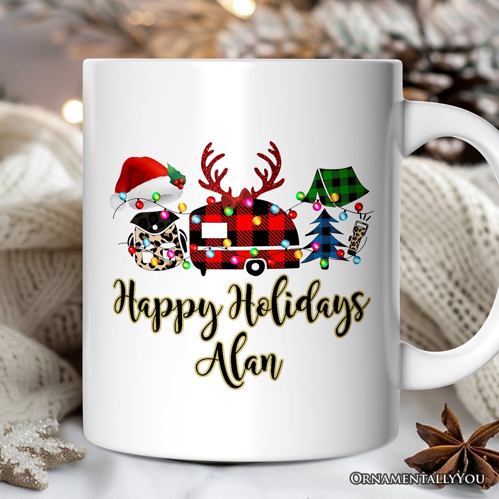 Personalized Mug Camp Buffalo Plaid Christmas, Camping Friends Gift