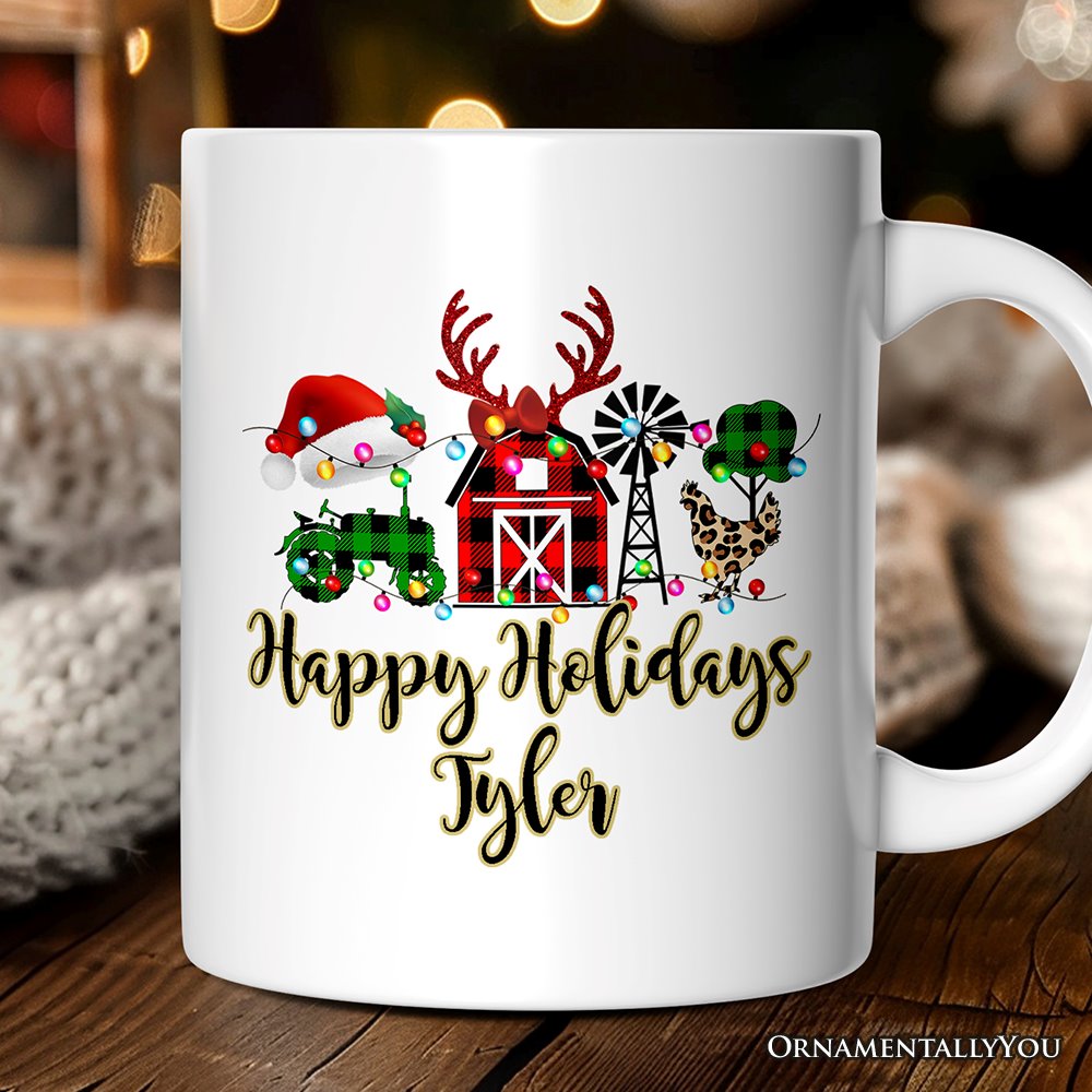 Personalized Mug Farm Buffalo Plaid Christmas, Farmhouse Gift