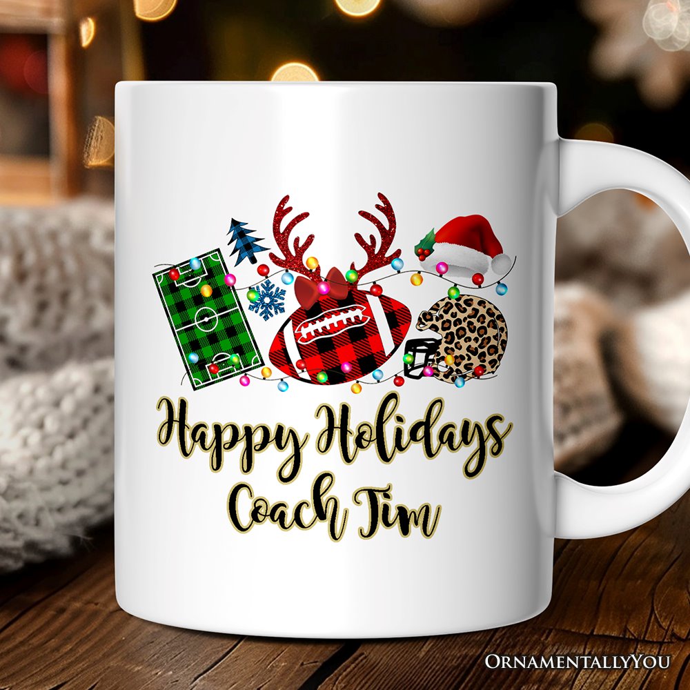 Personalized Mug Football Buffalo Plaid Christmas, Team and Coaches Gift