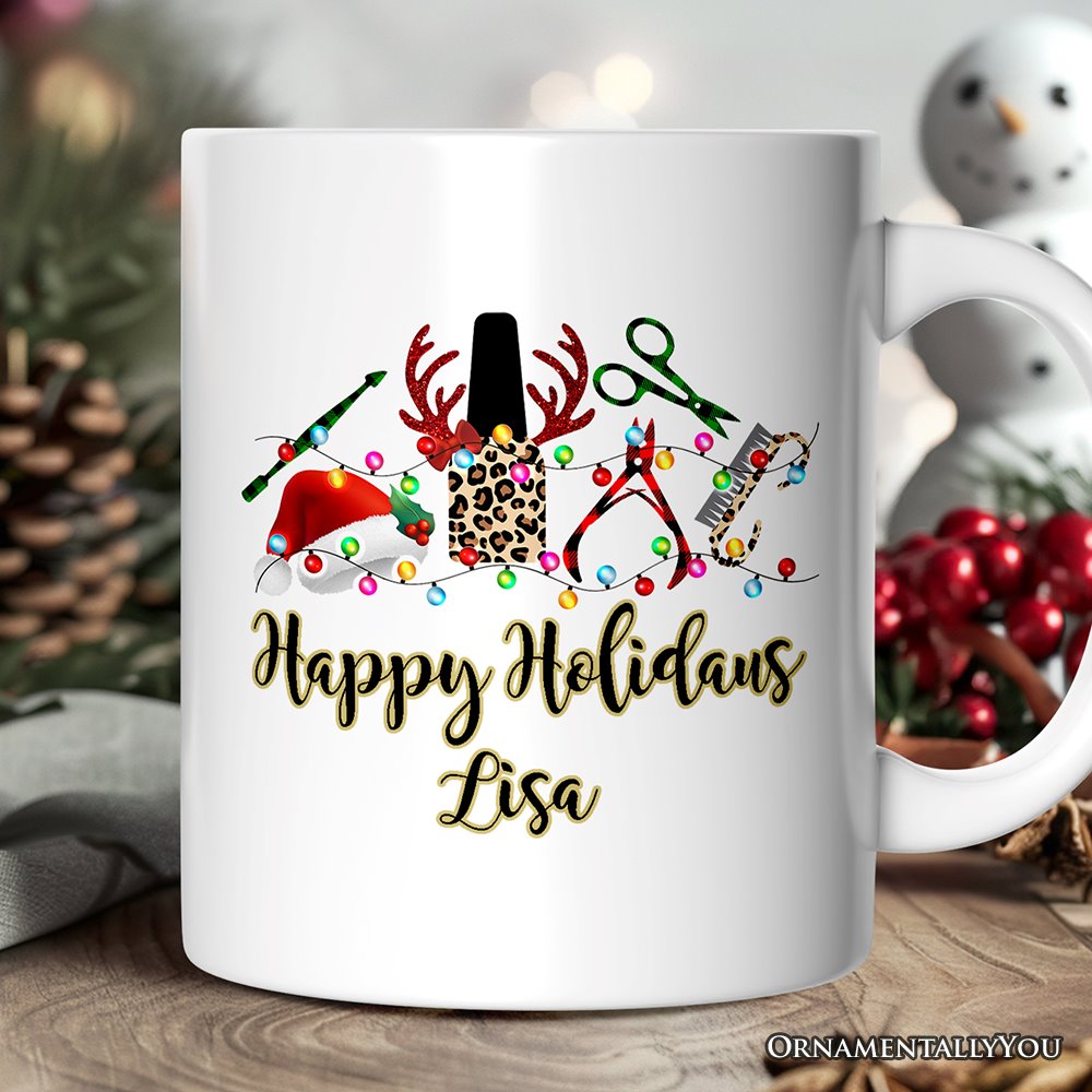 Personalized Mug Nail Tech Buffalo Plaid Christmas, Pedicure Gift