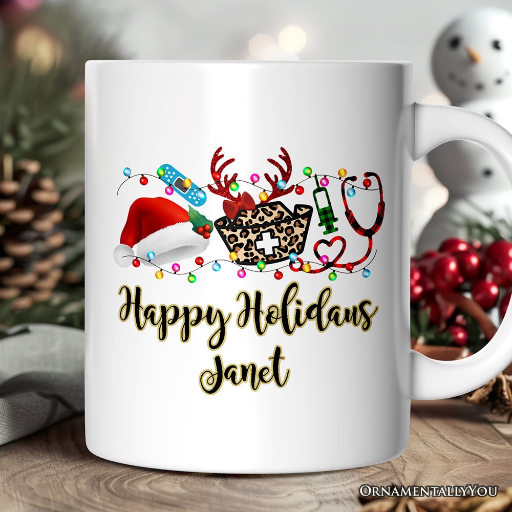 Personalized Mug Plaid Nurse Christmas, Gift for Medical Assistants and Hospital Technicians