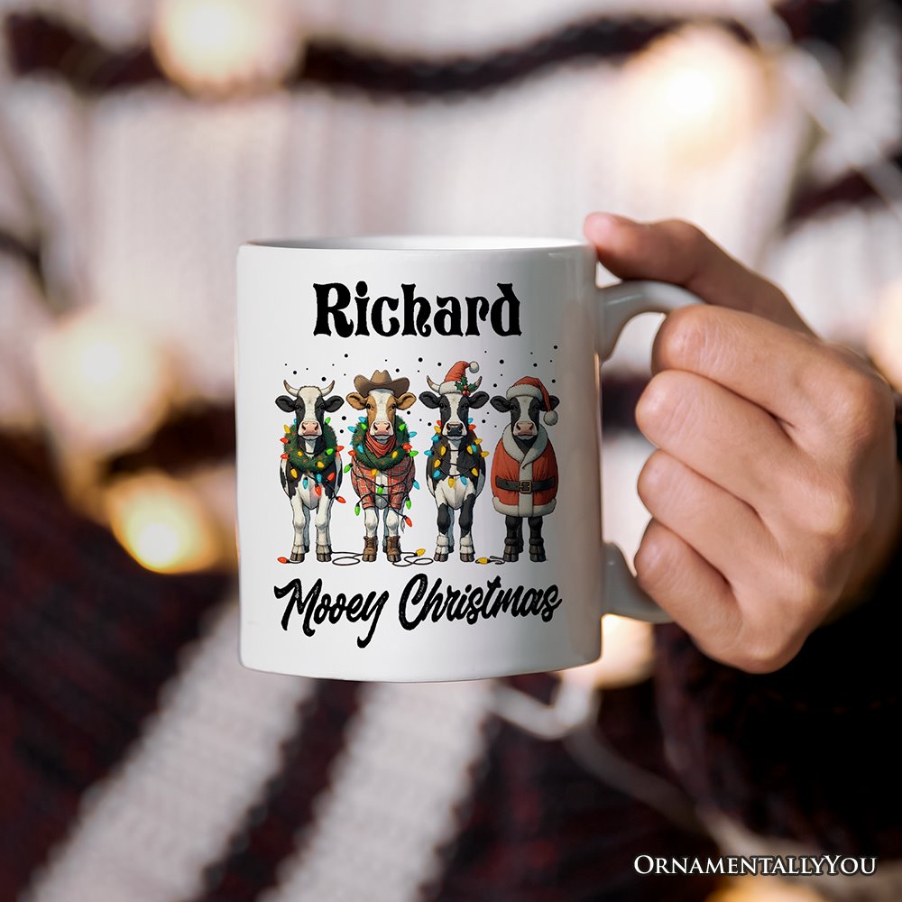 Mooey Christmas Personalized Mug, Cow Lover Gift with Custom Name