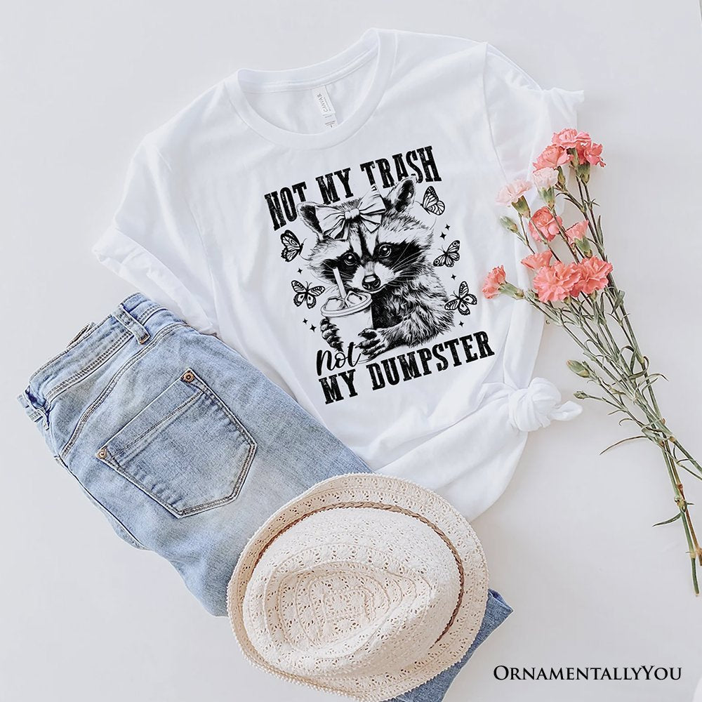 Not My Trash Not My Dumpster Cute Raccoon T-Shirt, White and Natural Vintage Coquette Bow Women Tee