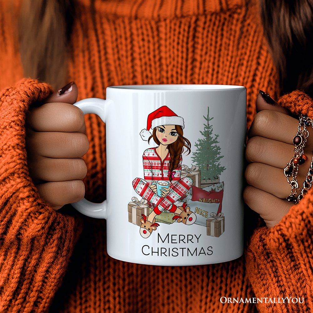 Personalized Girly Girl Christmas Mug, Black, Blonde, Brown Brunette, and Red Hair
