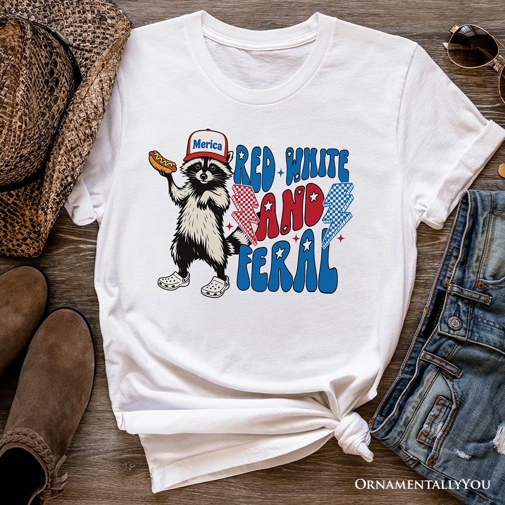 Red, White & Feral Raccoon T-Shirt, Wild Patriot American Tee