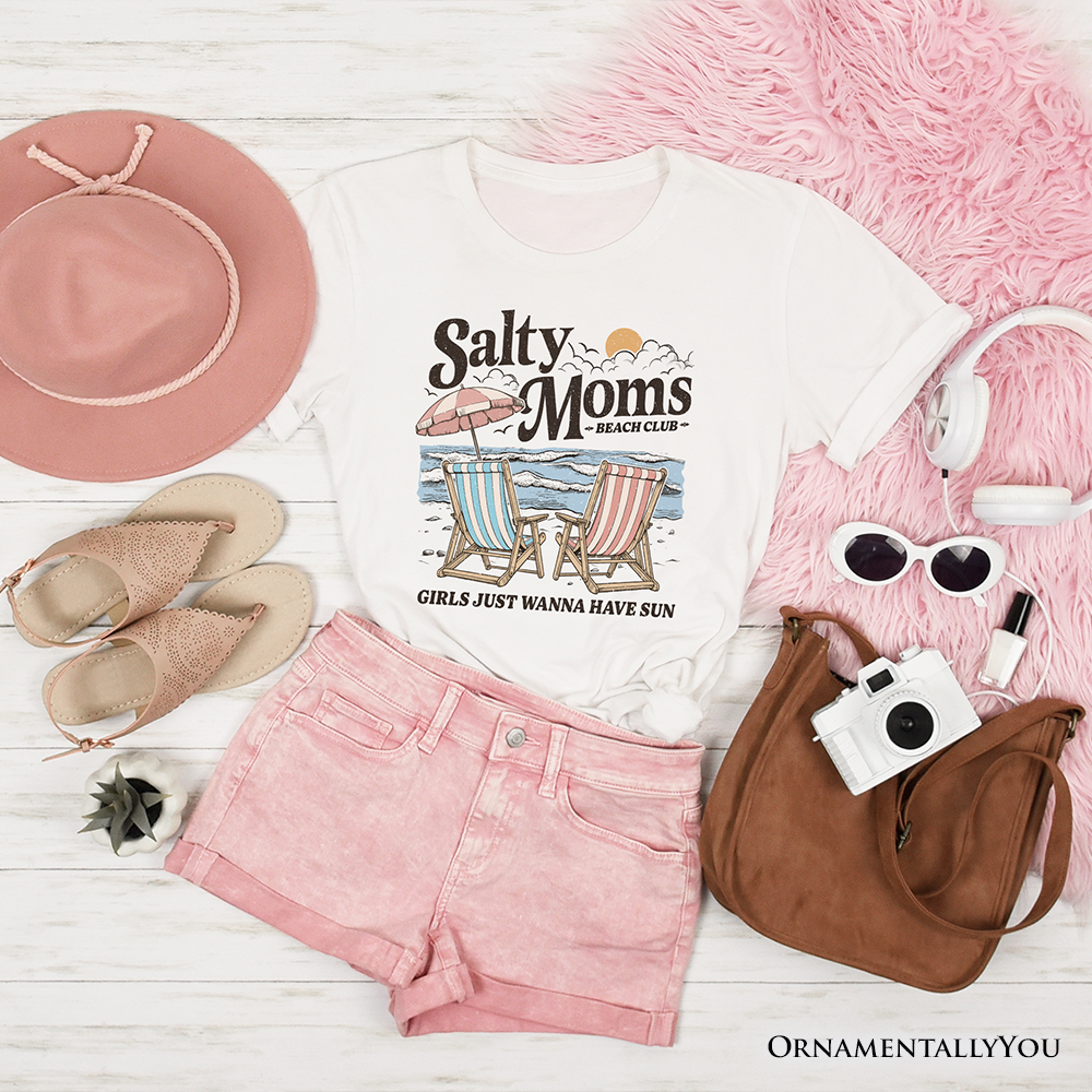 Salty Moms Beach Club T-Shirt, Retro Summer Tee for Ocean Loving Mothers