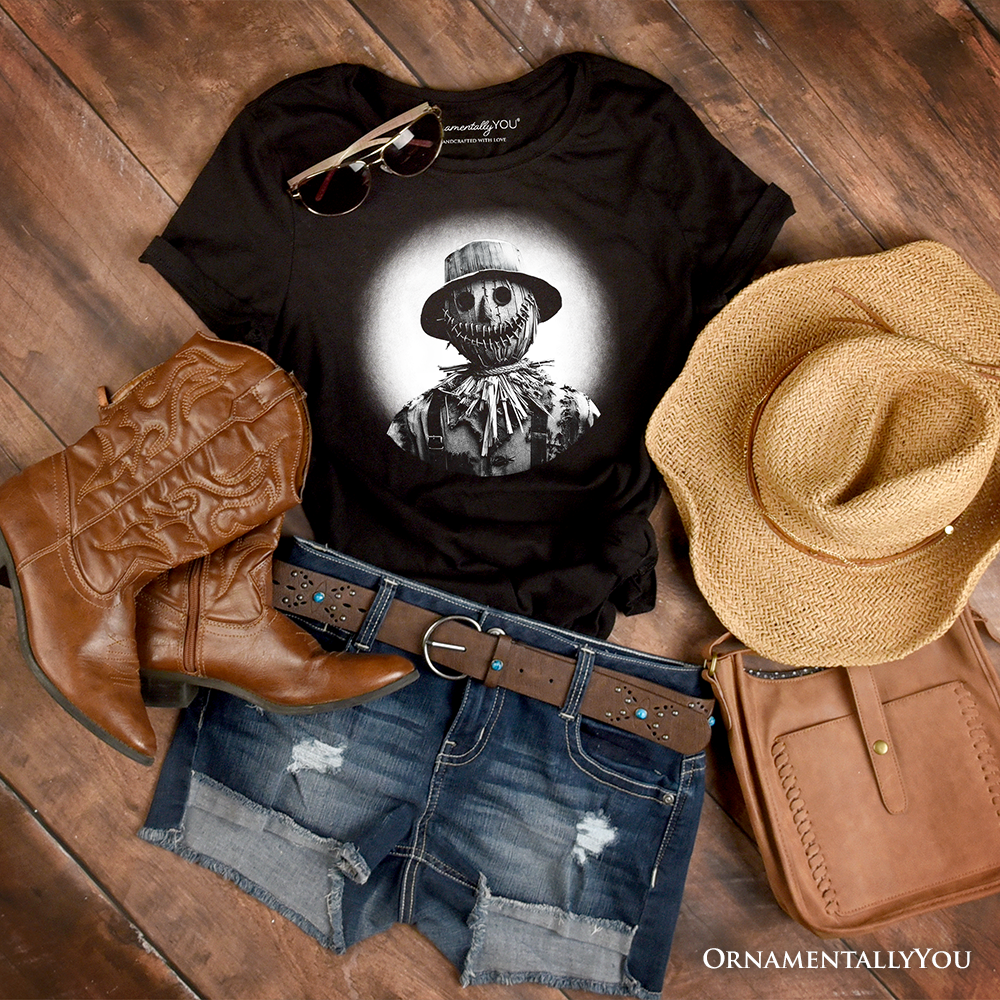 Scarecrow Spooky Portrait T-Shirt, Horror Villain Theme Halloween Tee