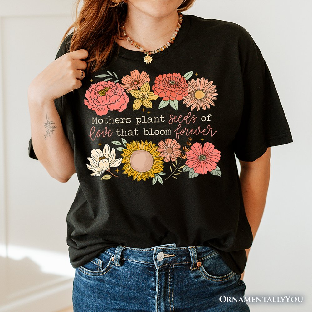 Seeds of Love Mama Floral T-Shirt, White, Natural and Black Retro Tee for Sentimental Mothers