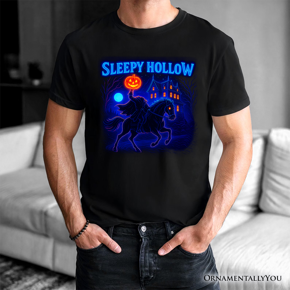 Sleepy Hollow Headless Horseman T-Shirt, Neon Retro Halloween Tee for Spooky Season