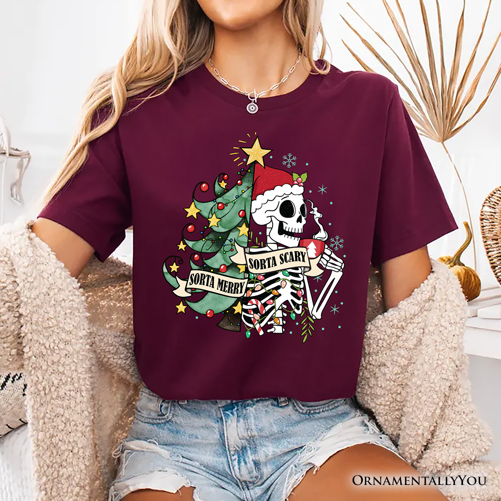 Sorta Merry Christmas Skeleton, Sarcastic Holiday Tee