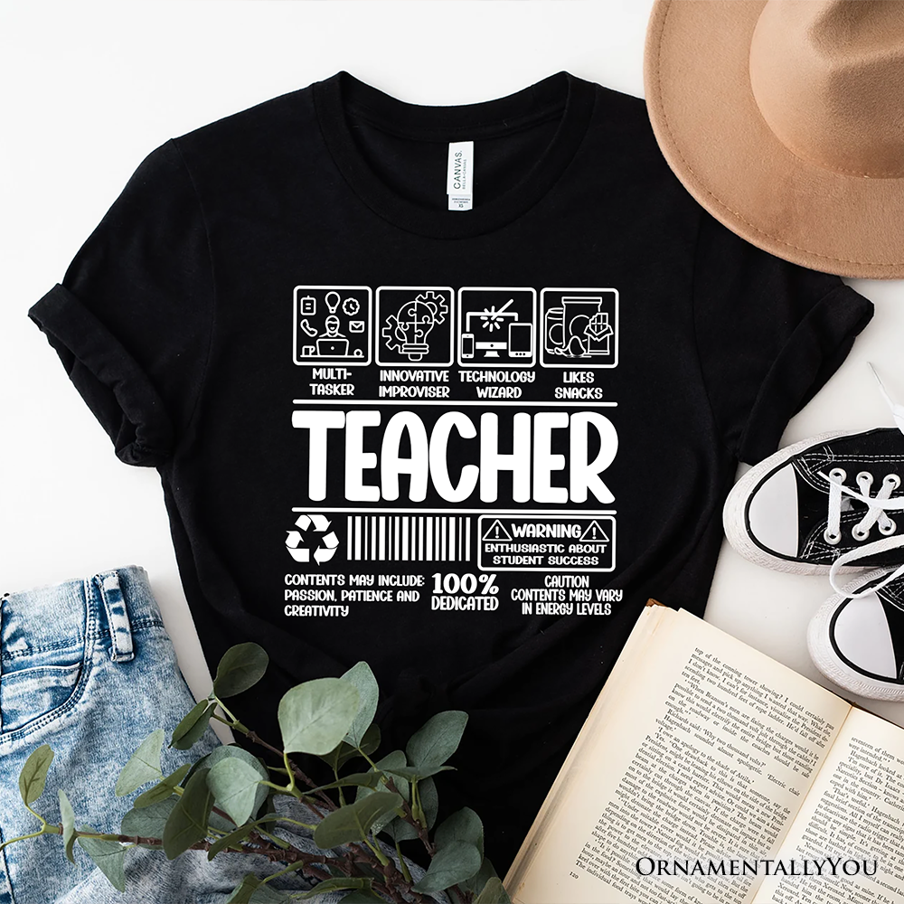 Teacher Label T-Shirt, Funny Barcode Tee for Dedicated Educators