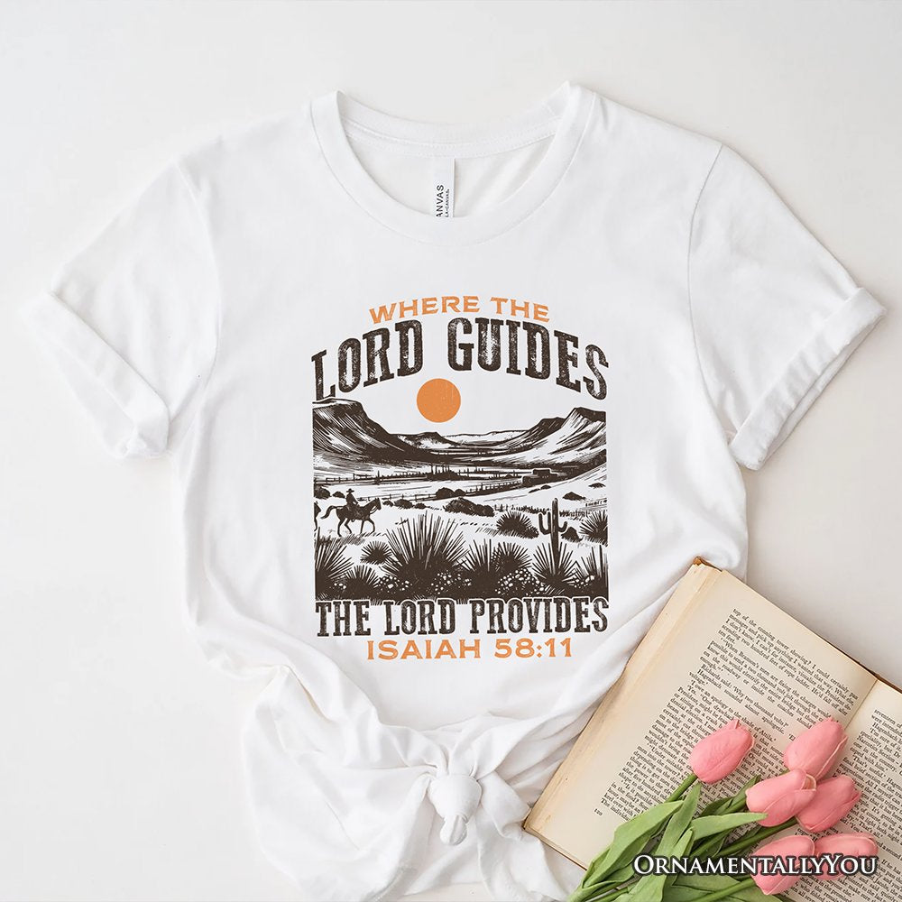 The Lord Provides Christian T-Shirt, Retro Western Desert Worship White and Natural Tee