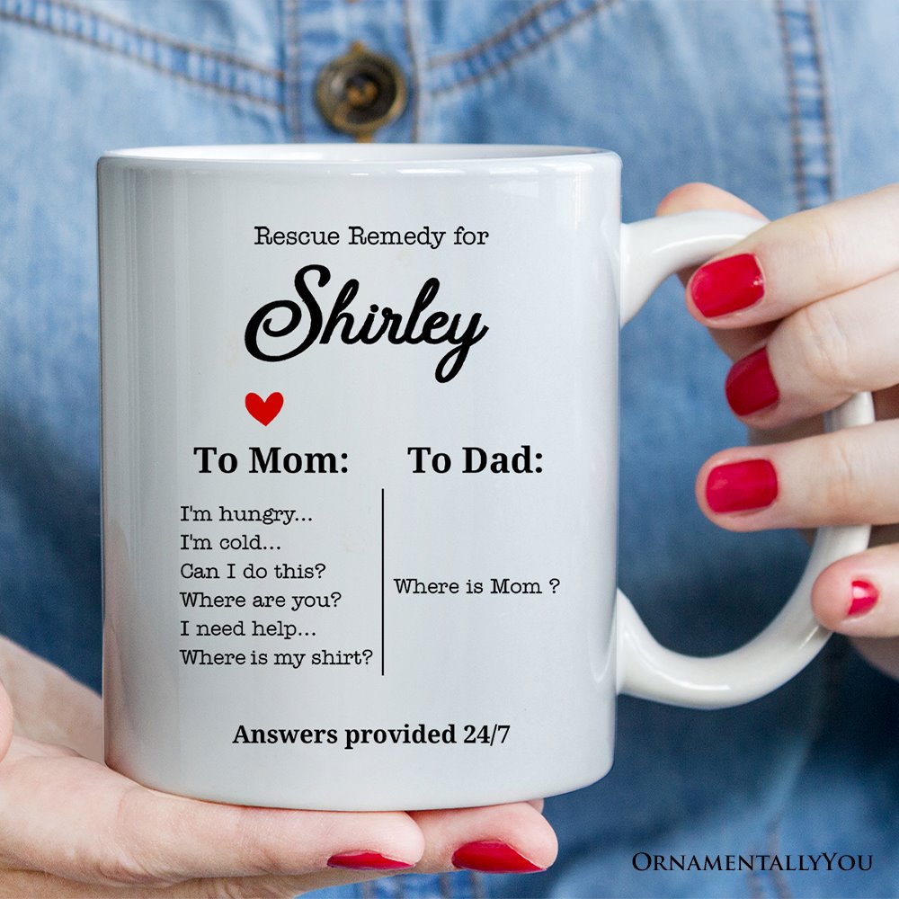 To Mom VS To Dad Funny Personalized Mug with Name, Moms Rescue Remedy Gift