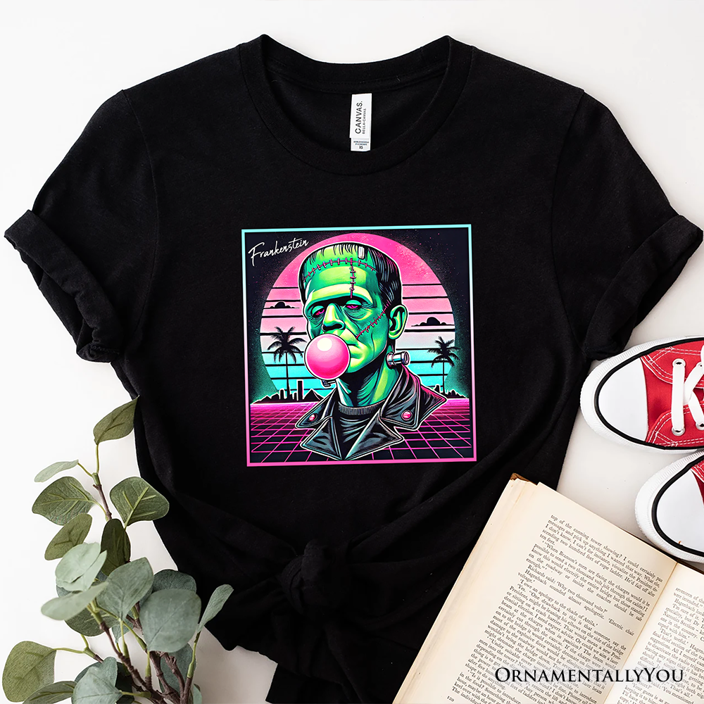 Vaperwave Frankenstein Retro Neon Horror T-Shirt, Synthwave 80's Styled Classic Halloween Tee