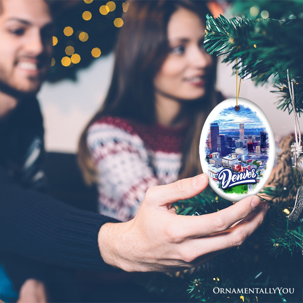 Vibrant Watercolor Art Denver Ornament, Colorado Souvenir